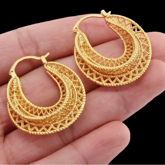 Hoop Earrings, 24k Gold plated Hoop Earrings, Big Hoop Earrings, Statement Hoop - Picture 2 of 9